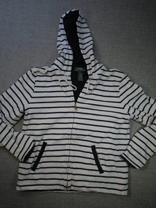Lauren Ralph Lauren Hoodie Women's Sweater Jacket Hoodie Large Navy White Stipes - Picture 1 of 8