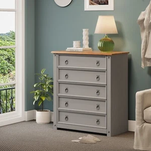 Corona Chest of Drawers 5 Drawer Small Grey Wax Solid Pine by Mercers Furniture® - Picture 1 of 6