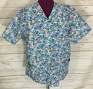 Natural Uniforms Butterflies Leaves Medical Veterinary Scrub Top Shirt Size S - Picture 1 of 4