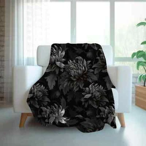 Midnight Black Dahlia Velveteen Plush or Sherpa Blanket: Design by Durazza - Picture 1 of 10
