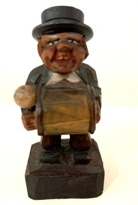 Antique Hand Carved & Painted Wood Drummer Man W/Intricate Details~Anri? ~2.5" - Image 1 of 4