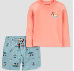Carter's Just One You® Baby Boys' Long Sleeve Swim Set - Blue/Orange 5T - Picture 1 of 7