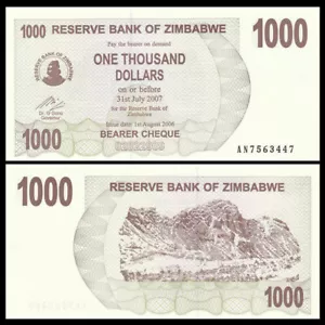 Cheque al portador de 1000 dólares de Zimbabue 2006 unc nuevo sin circular P-44 - Imagen 1 de 1