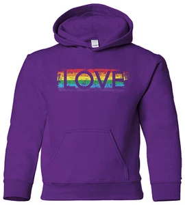 Gay Pride Rainbow Love Youth Hoodie Sweatshirt Lesbian LGBT - Picture 1 of 9