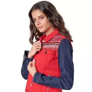 Chaqueta vaquera recortada denigual roja bordada EE. UU. 6 nueva - Imagen 1 de 14