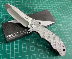 TWOSUN FOLDING KNIFE SQUARE TITANIUM HANDLE M390 PLAIN EDGE TS72--M390-ROUND - Picture 1 of 9