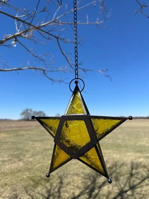 Candelabro votivo colgante estrella de vidrio verde boho chic estilo vintage 10" Foto 1 de 4