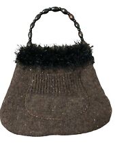 Funky Brown Wool Sweater Purse With Boa Accent