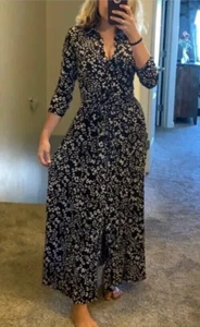 BNWT Zara Marilyn Animal Leopard Spot Black Maxi Belted Shirt Dress Size M Uk 10 - Picture 1 of 18