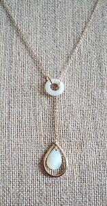 14K Yellow GOLD & Mother-of-Pearl SLIDE Adjustable NECKLACE Double Pendant 18"