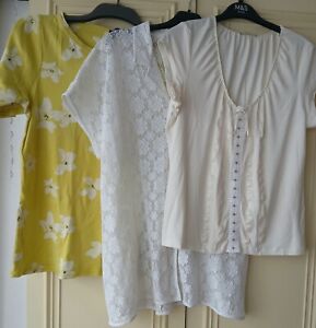 3 x Tops From M & S.White Lacey,Yellow Floral,Cream 2 Ways To Wear.All Size 18