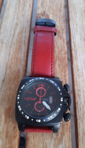 Carbon 14 C14 Air Collection 1.2 Chronograph Quartz Black Red Leather