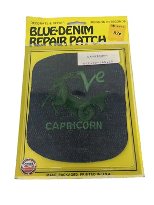 Vintage Blue denim Zodiac Capricorn Horoscope Vintage 4x4.75 Prop 70s Iron On - Image 1 of 4