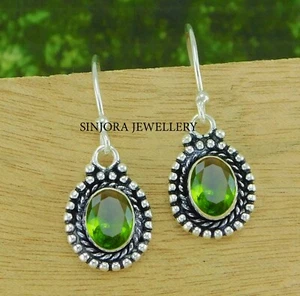 Peridot Gemstone 925 sterling silver handmade Dangle/Drop Earrings 1.25" - Picture 1 of 4