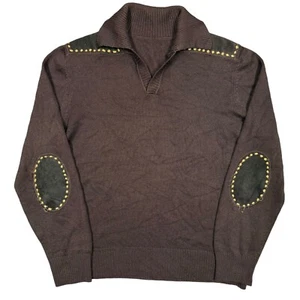 Vintage Western Style Made in Italy Leather Elbow Patches Knit Sweater Large - Picture 1 of 8