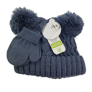 Toby And Me Baby Size 6-18 Months Blue Gray Knitted Beanie Hat Mitten 2Piece Set - Picture 1 of 5