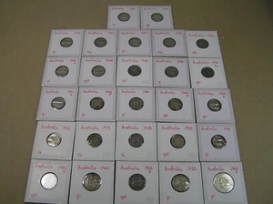 Australia Lot of 27 Silver Coins, 1912 - 1959 diff dates-types, Shilling, 6P, 3P - Picture 1 of 12