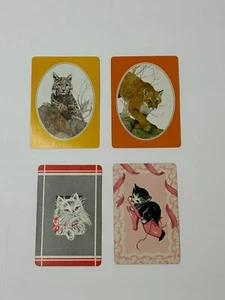 Vintage Lot of 4 Kitty Cat Pussycat Drawings Single Swap Playing Cards PC8 - Picture 1 of 2