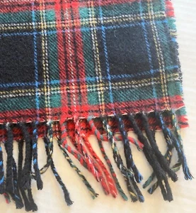 J CREW Made in Italy Wool Red Black Tartan Plaid Scarf with Fringe - Picture 1 of 4