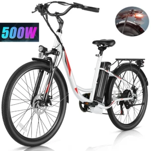 Electric Bike, 26In 500W 48V Cruiser eBike, 20MPH City Commuters Bicycle 7-Speed - Picture 1 of 59