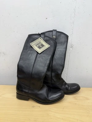 FRYE Mujer Melissa Botón Trasero Cremallera Bota Talla 6.5 Cuero Negro Zapato Alto para Montar Foto 1 de 4