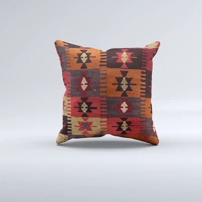 Vintage Turkish Kilim Cushion Cover 60x60 cm Square Wool Large Pillowcase 66563 - Image 1 of 4