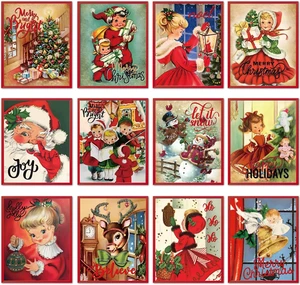 12 Teile Weihnachten Wandbild Vintage Xmas Wandbild Deko Urlaub Santa Schneemann  - Bild 1 von 12