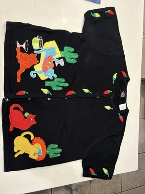 Suéter Gato Christina Rotelli Gato Fiesta 3D Talla L Cactus Margarita De Colección Foto 1 de 4