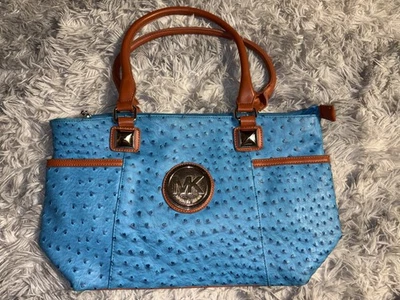 BOLSA TOTE AZUL MICHAEL KORS COURO DE AVESTRUZ TURQUESA HAMILTON *EXCELENTE* - Imagem 1 de 4