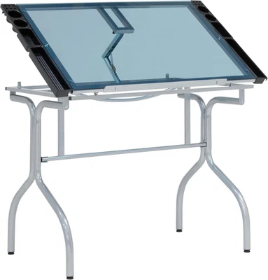 Studio Designs Folding Modern Glass Top Adjustable Drafting Table Craft Table Dr - Image 1 of 4