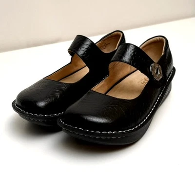 Zapatos Mary Jane Alegria Paloma Rosa Cuero Negro Repujado - EU40 US9.5-10 Foto 1 de 4