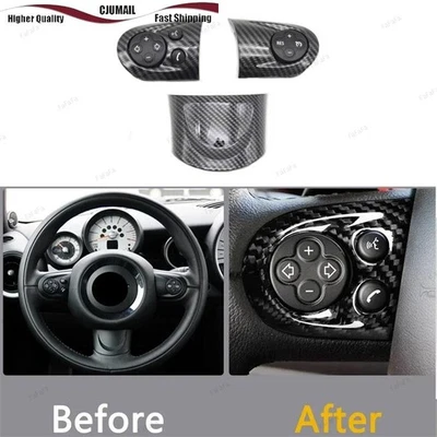 For MINI Cooper R55 R61 Carbon Fiber Steering Wheel Cruise Volume Button Cover Foto 1 de 4