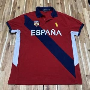 Ralph Lauren Polo Shirt Mens L Red Espana Custom Fit Soccer Spain Preppy - Picture 1 of 8