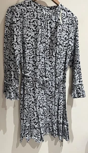 Miss Selfridge Dress Size 12 New Floral Fit Flare Long Sleeve Ruffle Belted - Picture 1 of 9