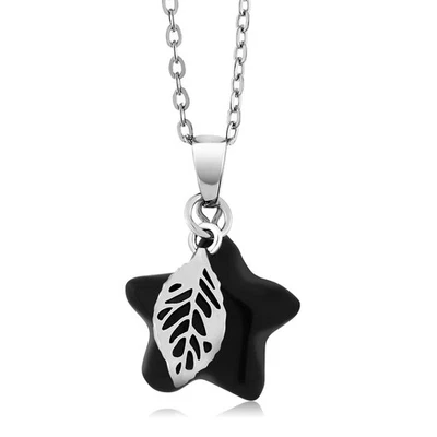 Hermoso colgante de ónix en forma de estrella con dije de hoja con cadena de cortesía Foto 1 de 3