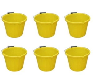 6 x 14L Yellow Bucket Plastic Kitchen Garden Pet Feeding Laundry Storage Farm UK - Bild 1 von 15