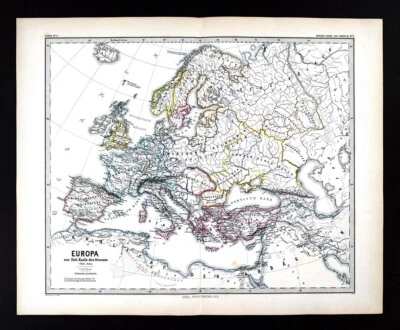 Mapa Spruner 1880 Europa 768-814 Imperio Carlomagno Francia Alemania España Islámica Foto 1 de 4