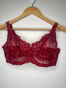 Lunaire Floral and Lace Underwire Bra Women's 38DDD Red Embroidered Sheer - Picture 1 of 5