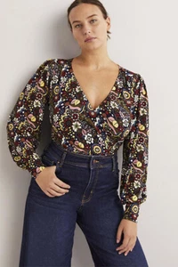 Boden Blouson Wickeltop Bluse in Schwarz/Multi Blumenmuster, Partykleidung, UVP 60£ - Bild 1 von 5