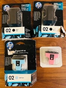 Lot of 4 Genuine HP 02 Ink 2 Black Light Magenta Light Cyan Blk LC LM OEM - Picture 1 of 2