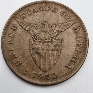 1912-S 1 Centavo AU Philippines US San Francisco Mint Bronze Coin One USA - Picture 1 of 2