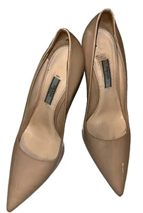 PRADA Shoes Size 8.5 Beige Stiletto Heels Patent Saffiano Leather Pumps Milano - Picture 1 of 9
