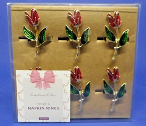 Lolita Juego de 6 Servilleteros Pascua Primavera Tulipanes Dorado/Rojo/Verde Nuevo - Imagen 1 de 5