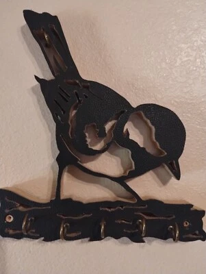 Organizador de madera para colgar pájaros soporte montaje en pared hogar 5 ganchos Foto 1 de 2