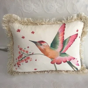 Nina Campbell Home White Pillow Hummingbird Floral DUCK Feather Insert 19x12” - Picture 1 of 8