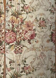 2 Ralph Lauren Guinevere Pair Lined Curtain panels 84 X 19, Tan W/ Pink Floral