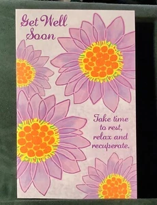 Get Well Soon Greeting Card Beautiful Purple Flowers Healing Thoughts - Picture 1 of 4