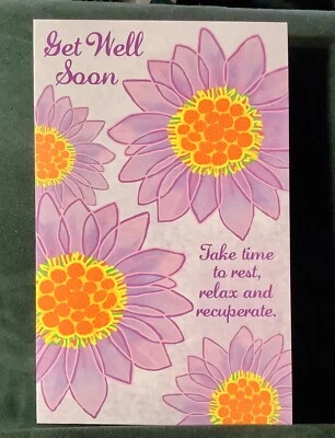 Get Well Soon Greeting Card Beautiful Purple Flowers Healing Thoughts - Image 1 of 4