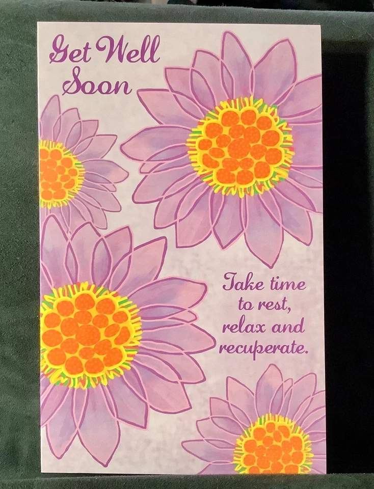 Get Well Soon Greeting Card Beautiful Purple Flowers Healing Thoughts - Image 1 of 4