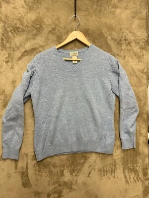 LL Bean Lambs Wool Sweater Womens Size Large Regular Blue V neck - Image 1 of 4